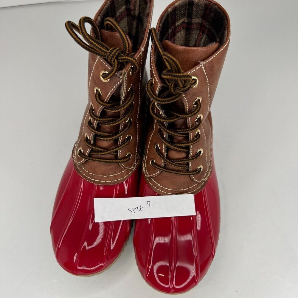 Dr Scholl's Women's Red Brown Lace-Up Sleek Waterproof Size 7 Rain Duck Boots - Picture 10 of 10